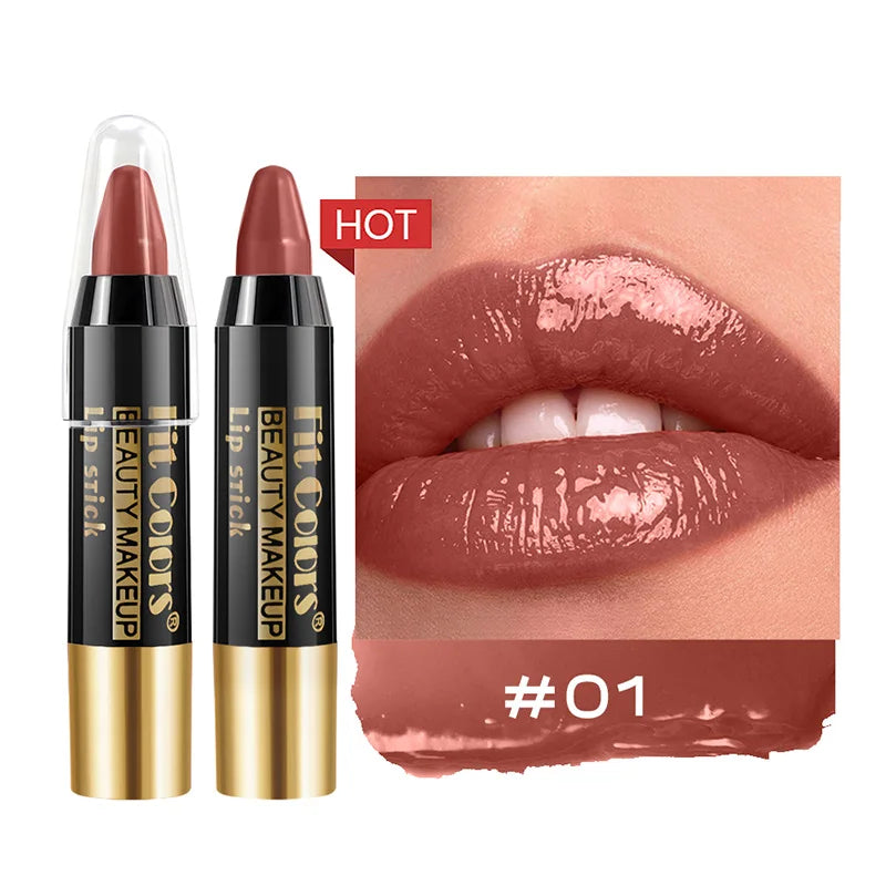 Fit Colors 6-Color Nourishing Lip Crayons - Velvet Finish, Hydrating, Non-Transfer, and Waterproof Lipsticks