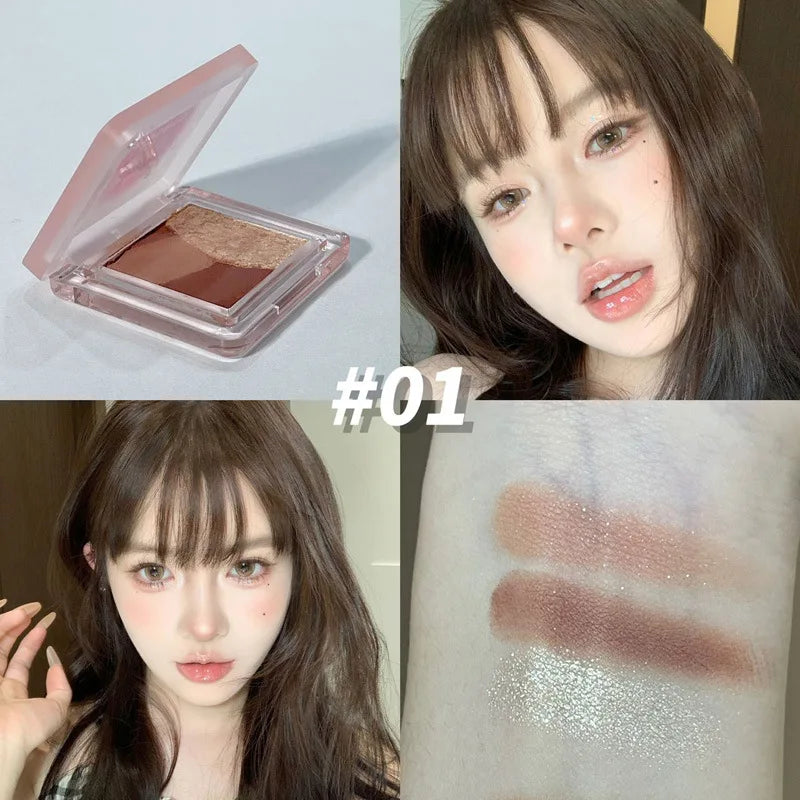 Mini 3-Color Earth Brown Eyeshadow Palette Pearly Matte Grey Glitter Eye Shadow Shiny Shimmer Eye Pigment High Gloss Makeup