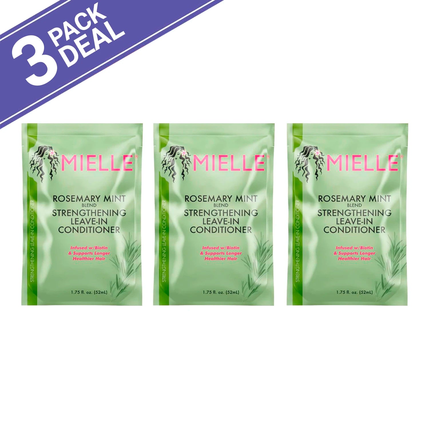 3Pack Deal Mielle Rosemary Mint Strengthening Leave In Conditioner 1.75oz - Strengthens Hair, Deep Hydration, Natural Shine