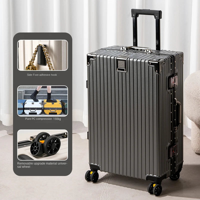 New Aluminum Frame Luggage 20/22/24/26/28 Inch Student Trolley Case Sturdy PC Materia Large Capacity Suitcase on Wheels