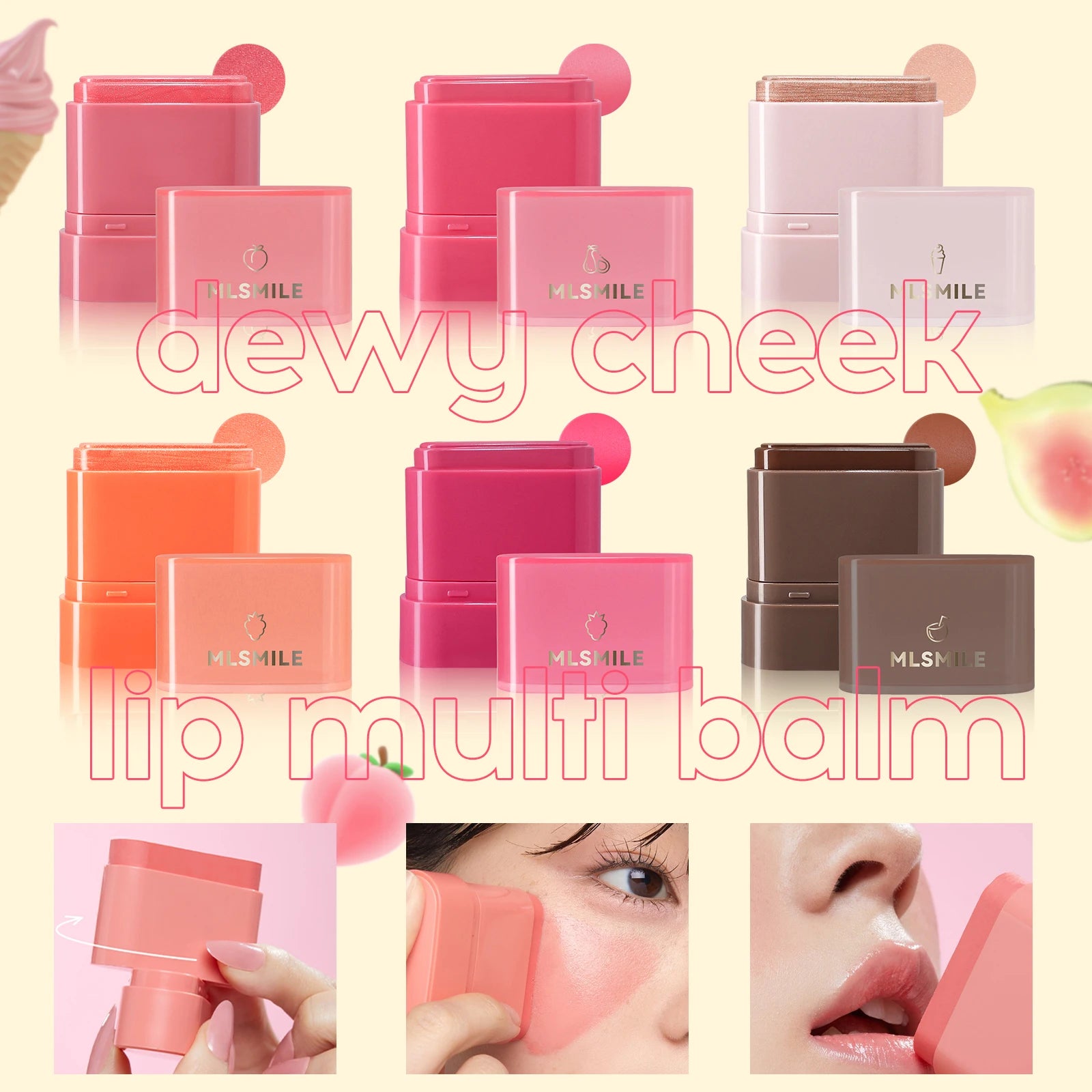 2-in-1 Flat Tube Fruit Blush & Lipstick Stick | Easy to Apply, Highlighter & Contour | Multi-Use Lip & Cheek Makeup