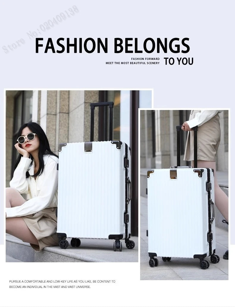 New Aluminum Frame Luggage 20/22/24/26/28 Inch Student Trolley Case Sturdy PC Materia Large Capacity Suitcase on Wheels