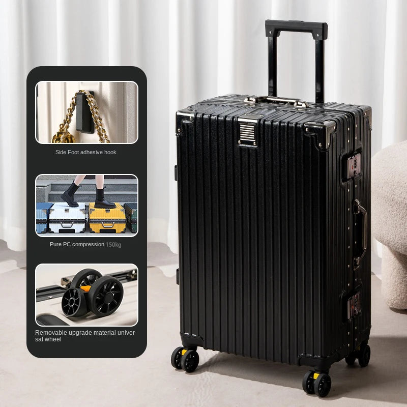 New Aluminum Frame Luggage 20/22/24/26/28 Inch Student Trolley Case Sturdy PC Materia Large Capacity Suitcase on Wheels