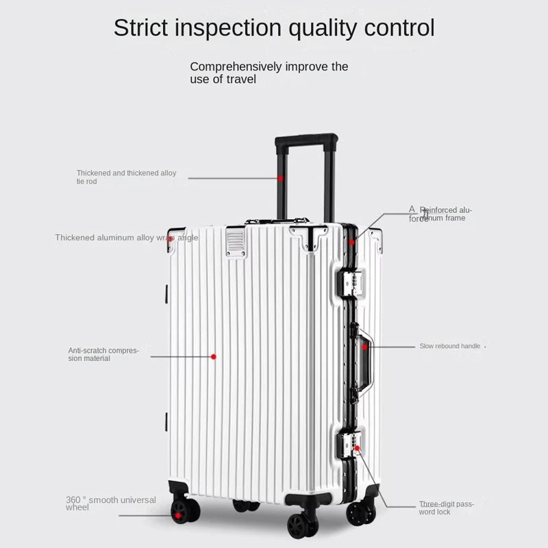 New Aluminum Frame Luggage 20/22/24/26/28 Inch Student Trolley Case Sturdy PC Materia Large Capacity Suitcase on Wheels