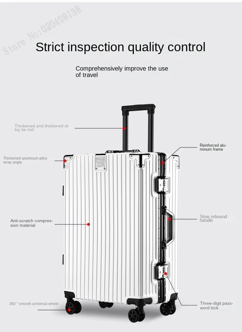 New Aluminum Frame Luggage 20/22/24/26/28 Inch Student Trolley Case Sturdy PC Materia Large Capacity Suitcase on Wheels