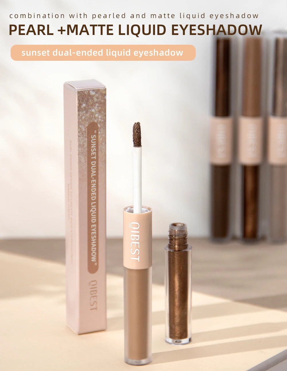 QIBEST Double End Glitter Matte Eye shadow Stick Pencil Eyeshadow Makeup Waterproof Bicolor Shimmer Cosmetics Beauty Makeup Tool
