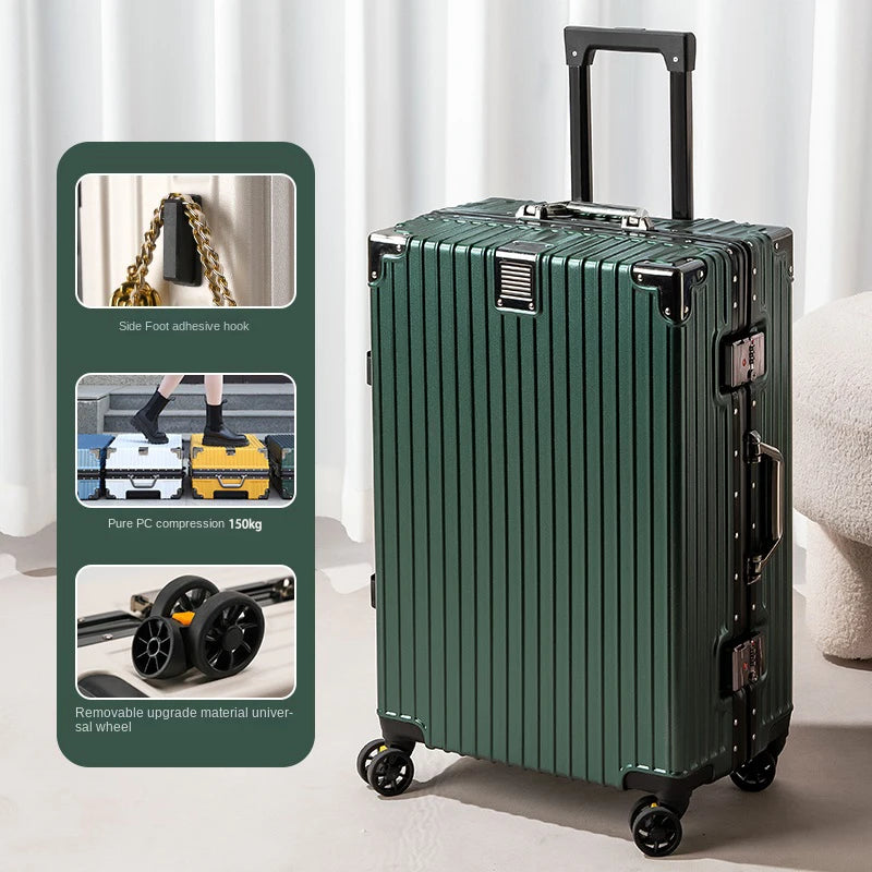 New Aluminum Frame Luggage 20/22/24/26/28 Inch Student Trolley Case Sturdy PC Materia Large Capacity Suitcase on Wheels
