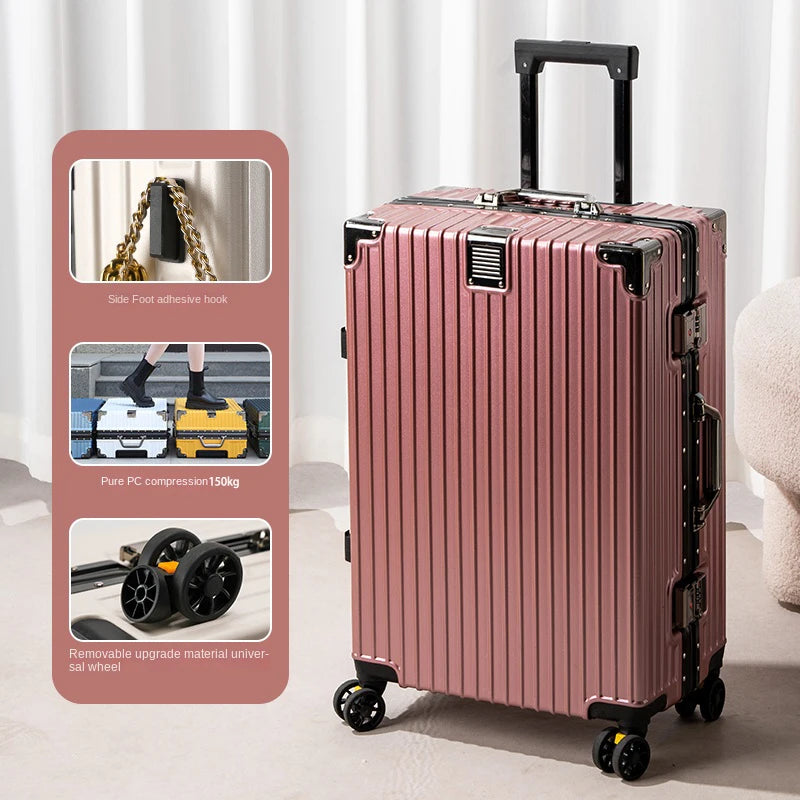 New Aluminum Frame Luggage 20/22/24/26/28 Inch Student Trolley Case Sturdy PC Materia Large Capacity Suitcase on Wheels