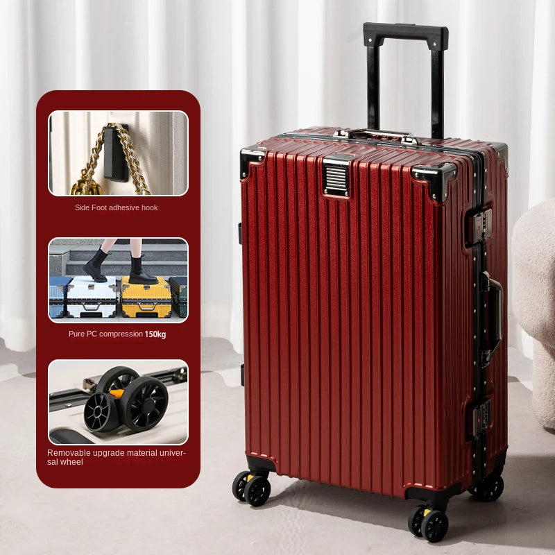New Aluminum Frame Luggage 20/22/24/26/28 Inch Student Trolley Case Sturdy PC Materia Large Capacity Suitcase on Wheels