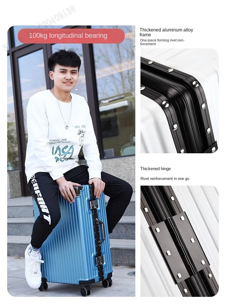 New Aluminum Frame Luggage 20/22/24/26/28 Inch Student Trolley Case Sturdy PC Materia Large Capacity Suitcase on Wheels