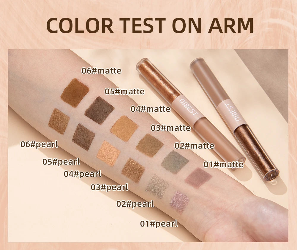 QIBEST Double End Glitter Matte Eye shadow Stick Pencil Eyeshadow Makeup Waterproof Bicolor Shimmer Cosmetics Beauty Makeup Tool