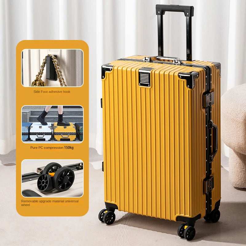New Aluminum Frame Luggage 20/22/24/26/28 Inch Student Trolley Case Sturdy PC Materia Large Capacity Suitcase on Wheels