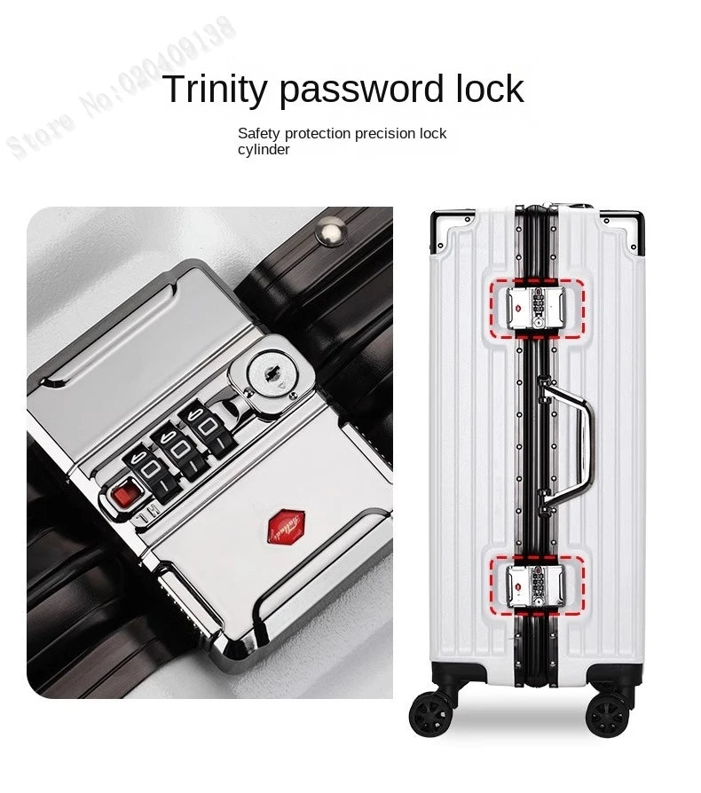 New Aluminum Frame Luggage 20/22/24/26/28 Inch Student Trolley Case Sturdy PC Materia Large Capacity Suitcase on Wheels