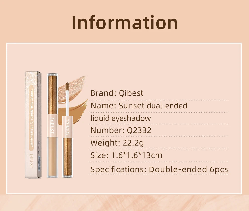 QIBEST Double End Glitter Matte Eye shadow Stick Pencil Eyeshadow Makeup Waterproof Bicolor Shimmer Cosmetics Beauty Makeup Tool