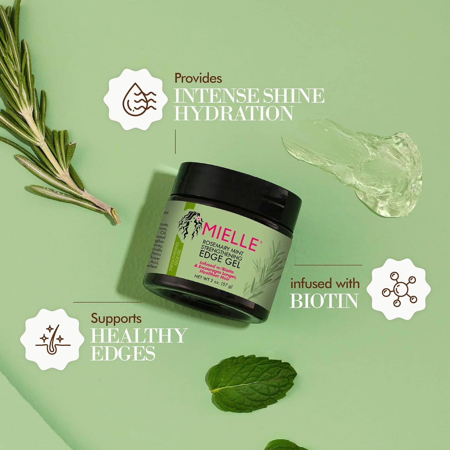 3Pack Deal Mielle Rosemary Mint Strengthening Edge Hair Gel 2oz/ 57g - Strong Hold, Nourishes Edges, Adds Natural Shine
