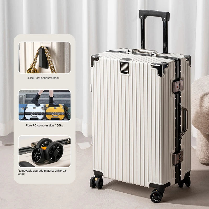 New Aluminum Frame Luggage 20/22/24/26/28 Inch Student Trolley Case Sturdy PC Materia Large Capacity Suitcase on Wheels