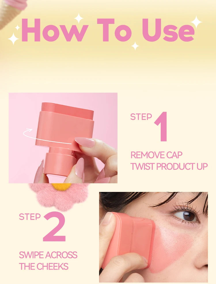 2-in-1 Flat Tube Fruit Blush & Lipstick Stick | Easy to Apply, Highlighter & Contour | Multi-Use Lip & Cheek Makeup