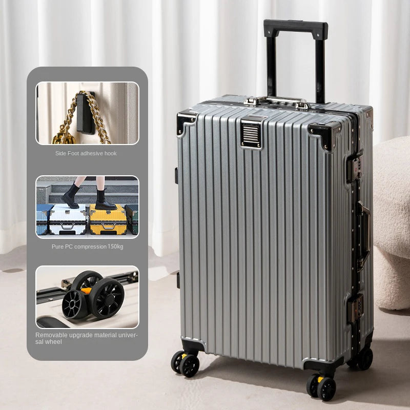 New Aluminum Frame Luggage 20/22/24/26/28 Inch Student Trolley Case Sturdy PC Materia Large Capacity Suitcase on Wheels