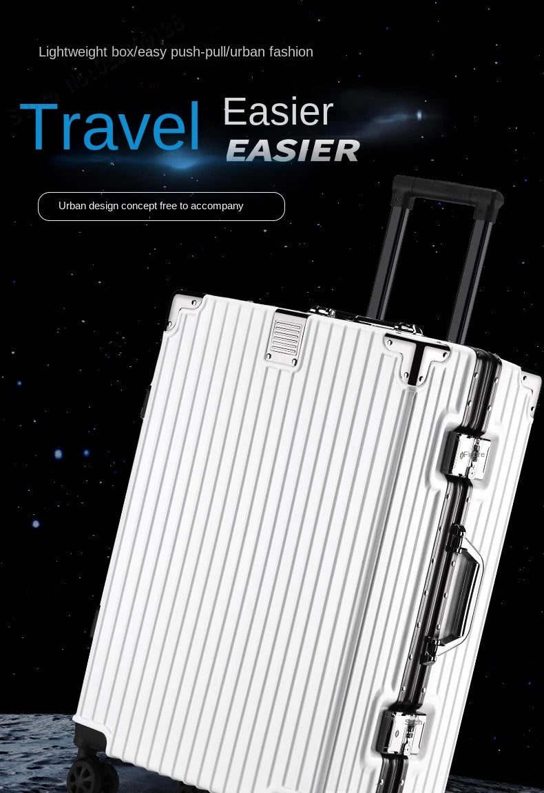 New Aluminum Frame Luggage 20/22/24/26/28 Inch Student Trolley Case Sturdy PC Materia Large Capacity Suitcase on Wheels