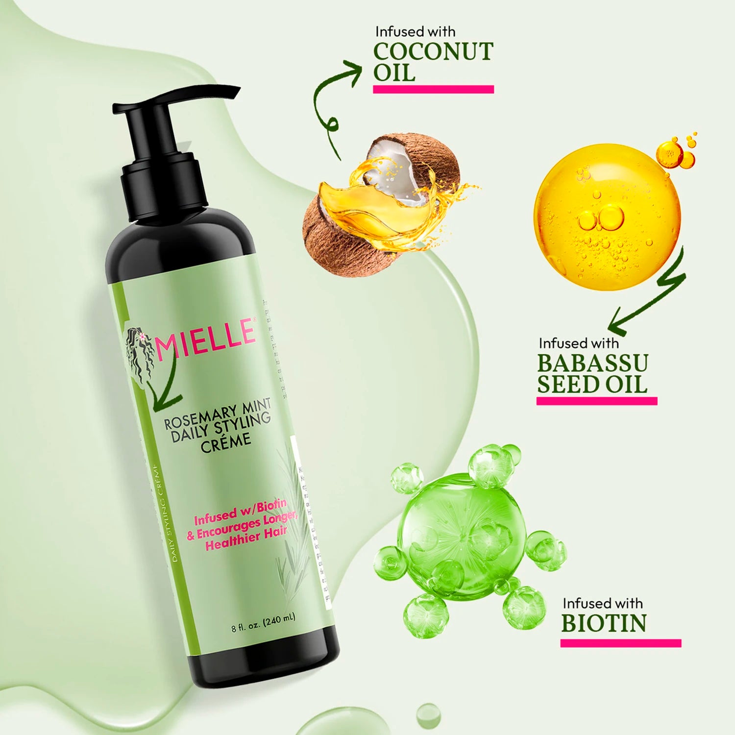 Mielle Rosemary Mint Daily Hair Styling Creme 8oz/240ml - Nourishing, Frizz-Free Styling for Smooth, Healthy-Looking Hair