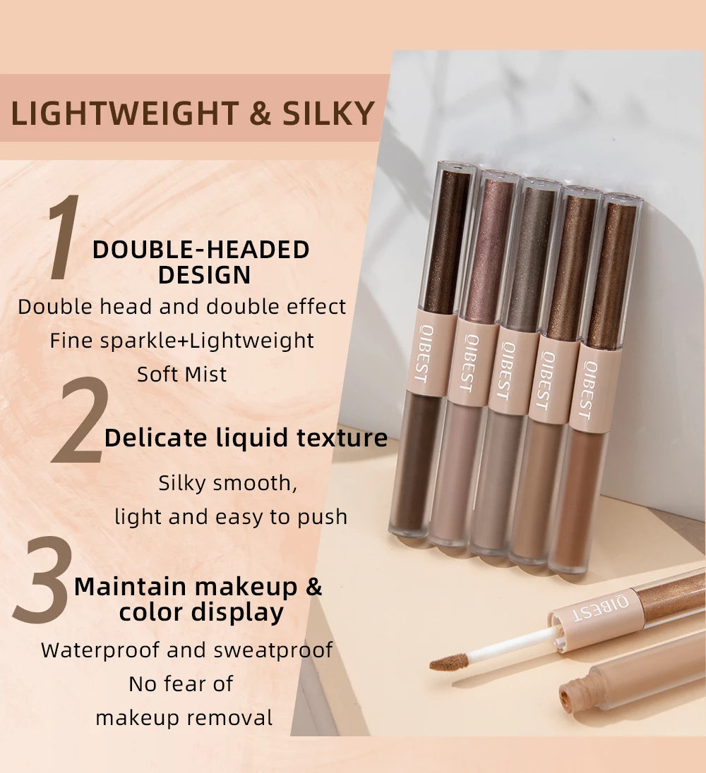 QIBEST Double End Glitter Matte Eye shadow Stick Pencil Eyeshadow Makeup Waterproof Bicolor Shimmer Cosmetics Beauty Makeup Tool