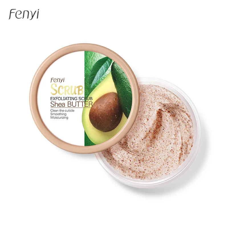 Shea Butter Exfoliating Scrub Cream Face Body Deep Pores Avocado Smooth Treatment Cleansing Wash Peach Acne Face Whitening