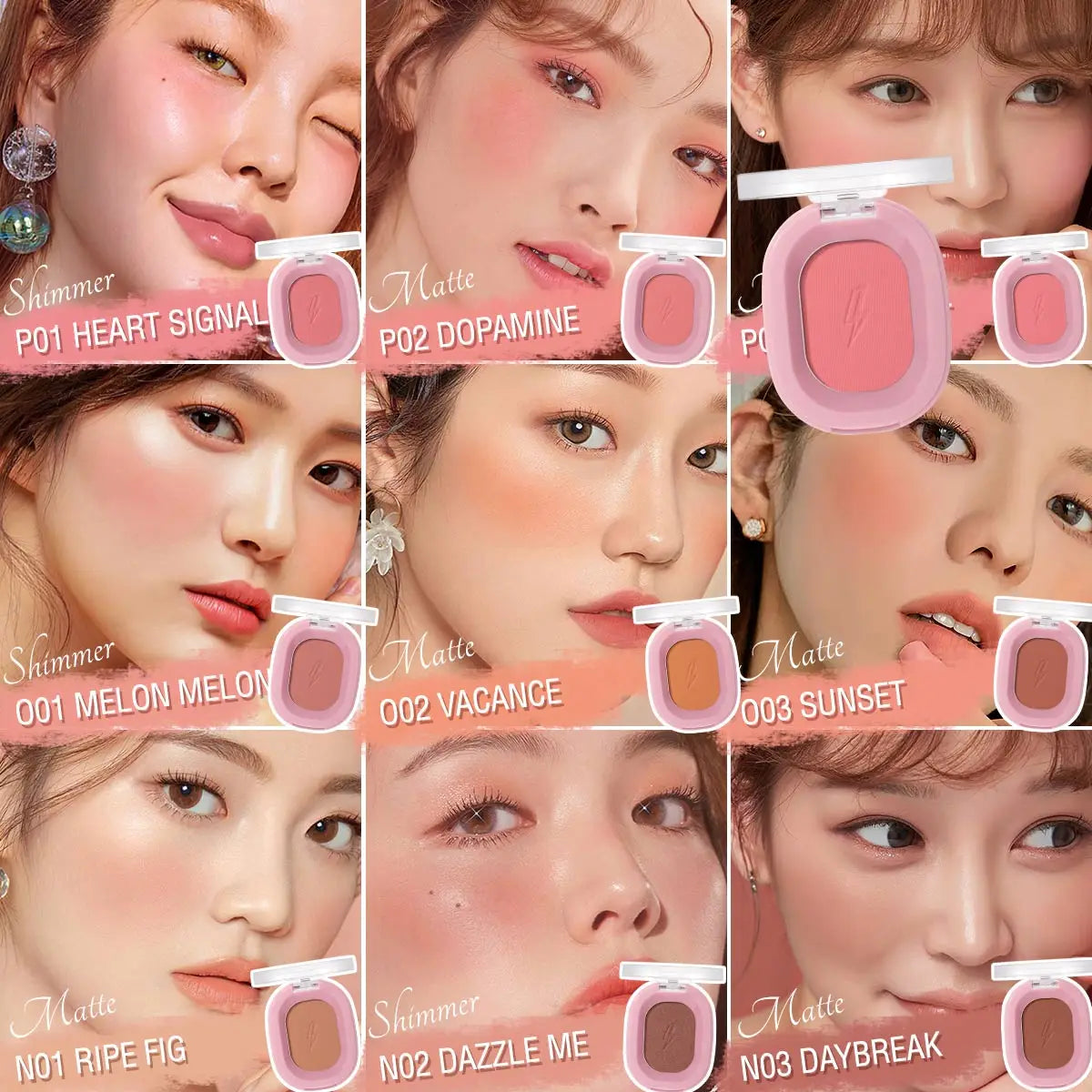 PINKFLASH Makeup Blush Matte Sun-Finish Long Lasting Face Blusher Contour Powder Beauty Peach Pink Korean Makeup Blush