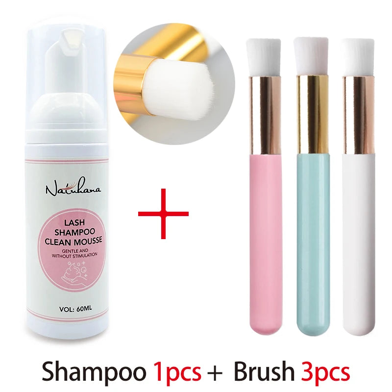 Natuhana 60ml Eyelash Extension Shampoo Mousse False Eyelashes Glue Accessories Lash Cleaning Foam No Stimulation Makeup Tools