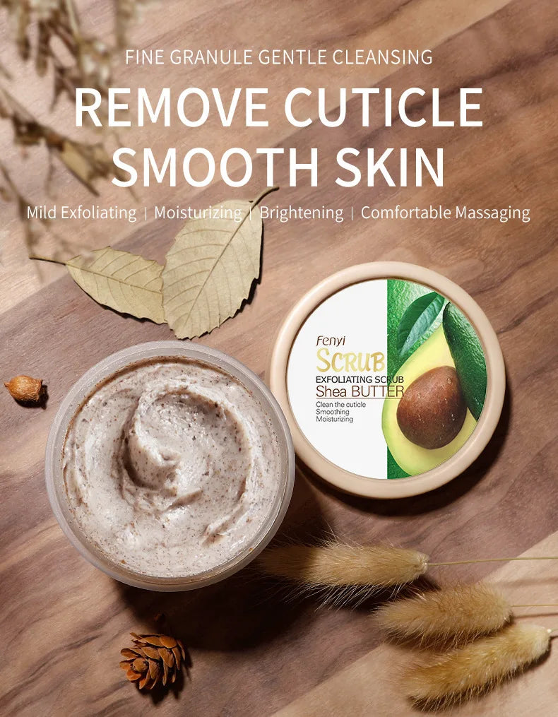 Shea Butter Exfoliating Scrub Cream Face Body Deep Pores Avocado Smooth Treatment Cleansing Wash Peach Acne Face Whitening