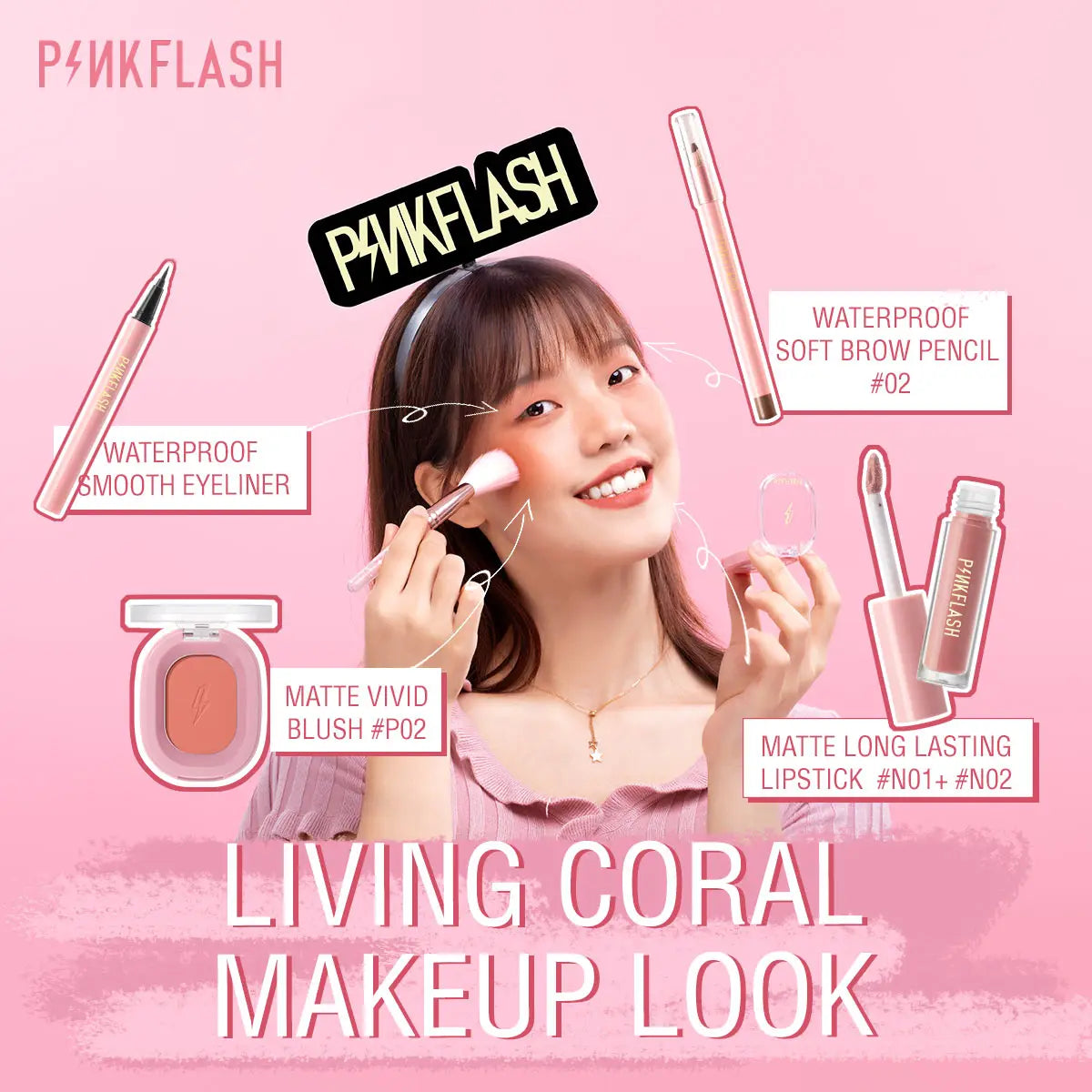 PINKFLASH Makeup Blush Matte Sun-Finish Long Lasting Face Blusher Contour Powder Beauty Peach Pink Korean Makeup Blush