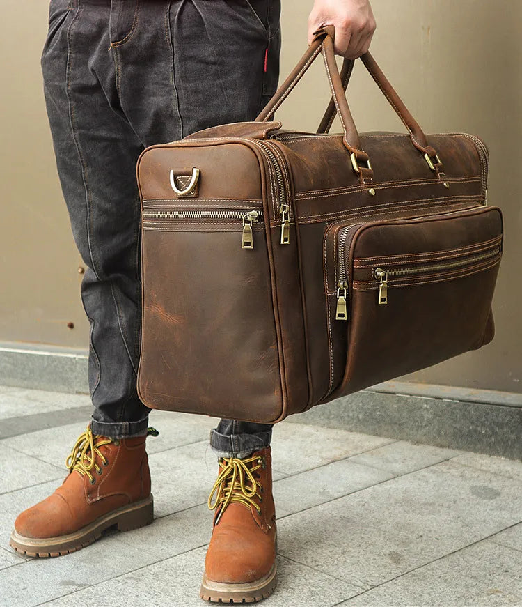 Luufan Crazy Horse Leather Men's Travel Bag Big Travel Duffel Durable Cowhide Weekend Bag Man Genuine Leather Luggage Tote Bag