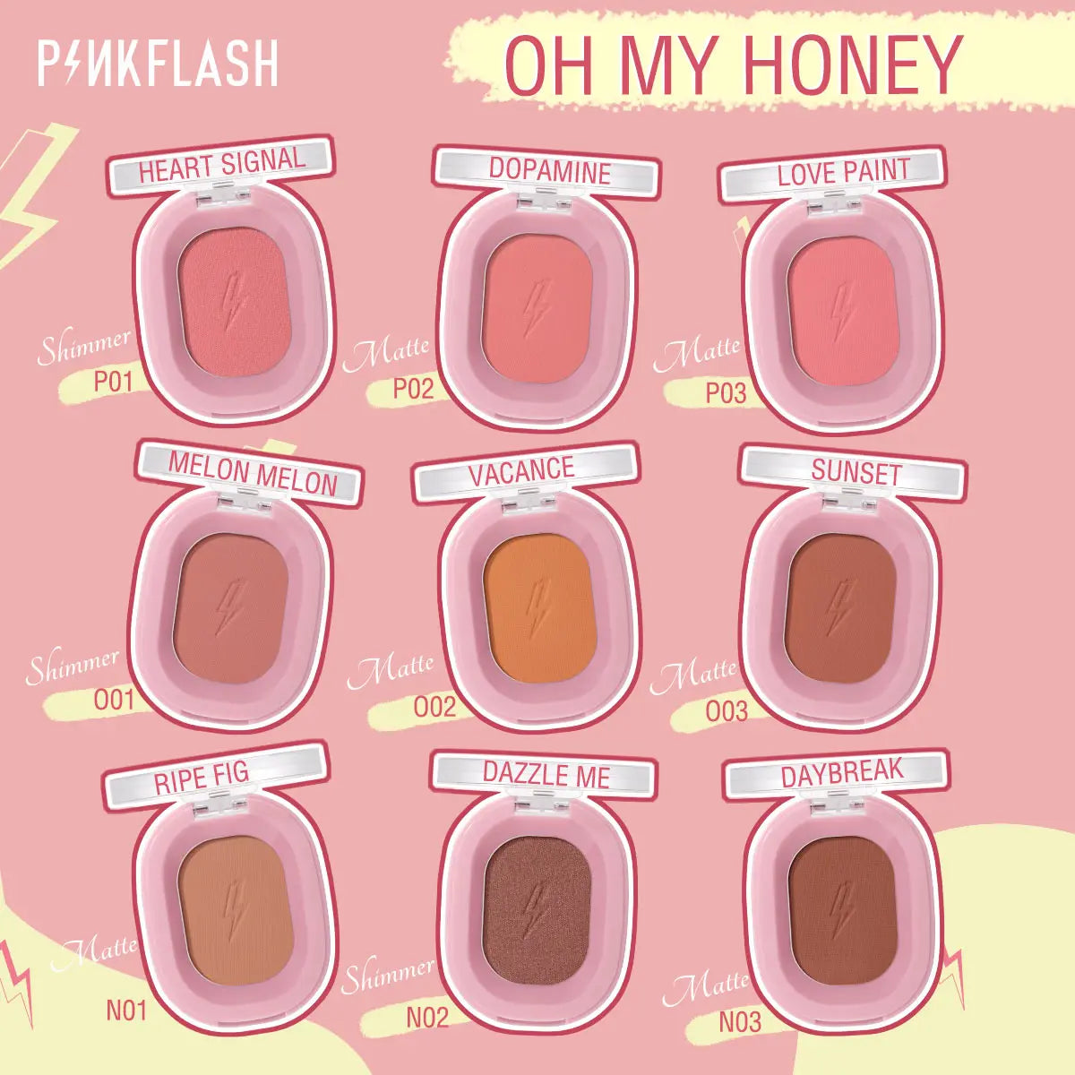 PINKFLASH Makeup Blush Matte Sun-Finish Long Lasting Face Blusher Contour Powder Beauty Peach Pink Korean Makeup Blush