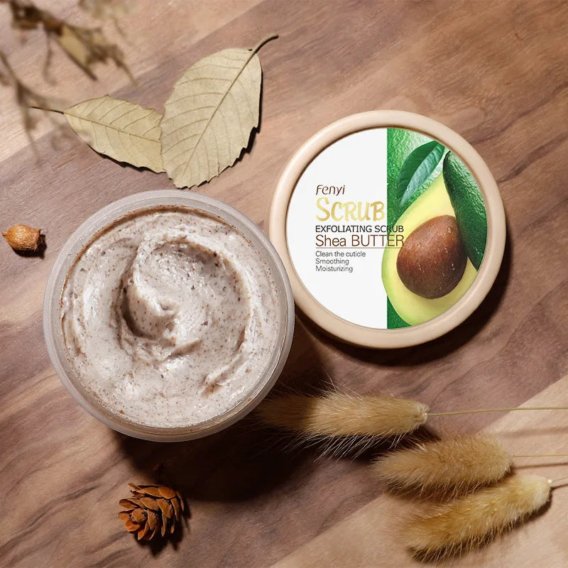 Shea Butter Exfoliating Scrub Cream Face Body Deep Pores Avocado Smooth Treatment Cleansing Wash Peach Acne Face Whitening