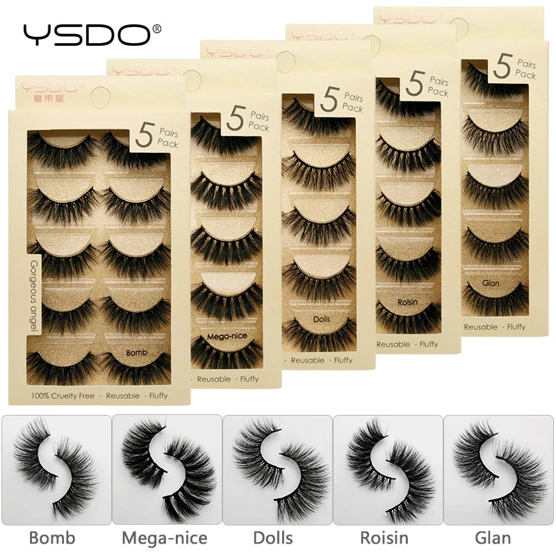 YSDO 5 pairs eyelashes makeup mink strip lashes dramatic eyelashes faux cils natural false eyelashes extension 3d mink eyelashes