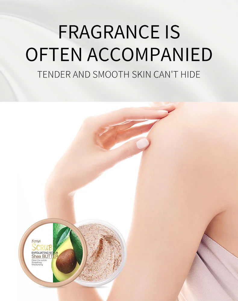 Shea Butter Exfoliating Scrub Cream Face Body Deep Pores Avocado Smooth Treatment Cleansing Wash Peach Acne Face Whitening