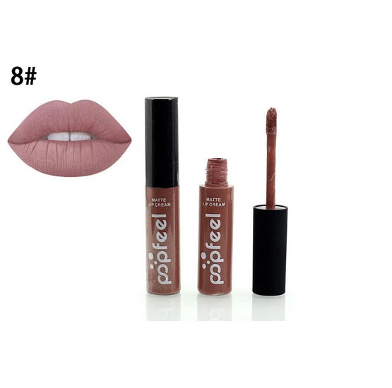 New 12 Color Liquid Waterproof Elegant Matte Smooth Lipstick Lip Stick Lipgloss Long Lasting Sexy Nude Lip Gloss P128#