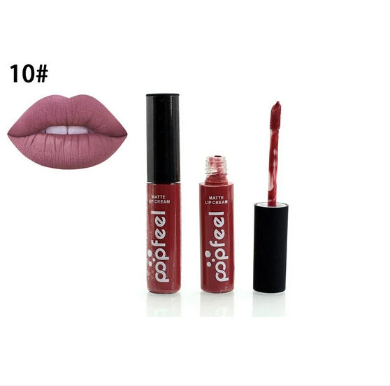 New 12 Color Liquid Waterproof Elegant Matte Smooth Lipstick Lip Stick Lipgloss Long Lasting Sexy Nude Lip Gloss P128#