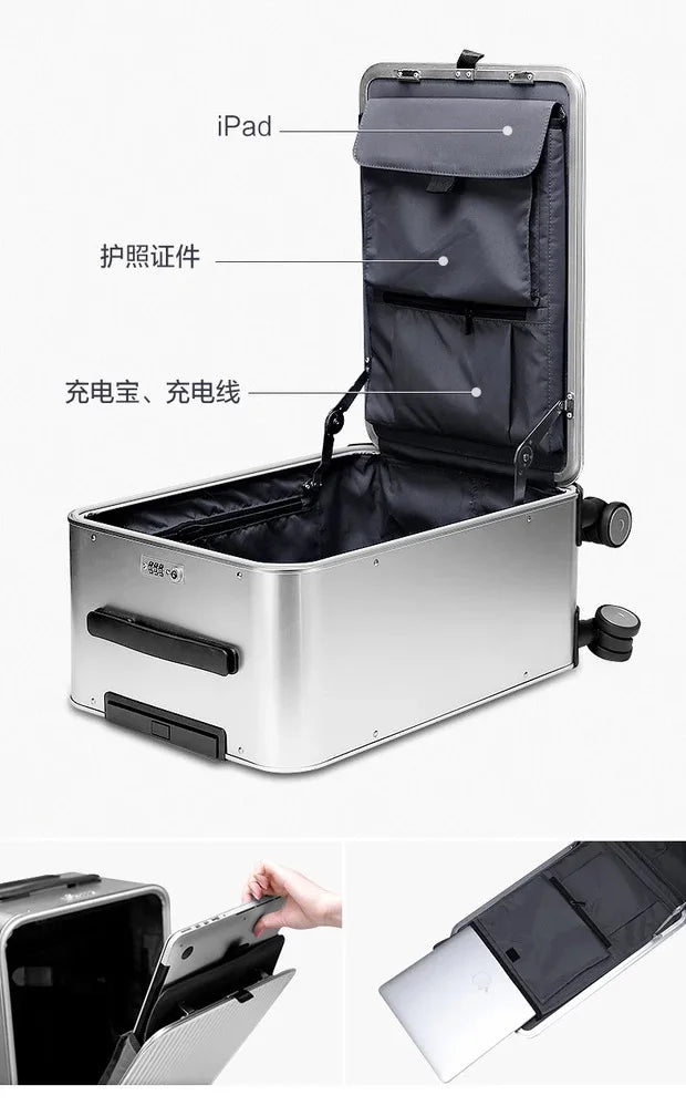 kmikli 100% All Aluminum travel rolling luggage new luxury fashion suitcase spinner carry on trolley case 16/20/24 inch