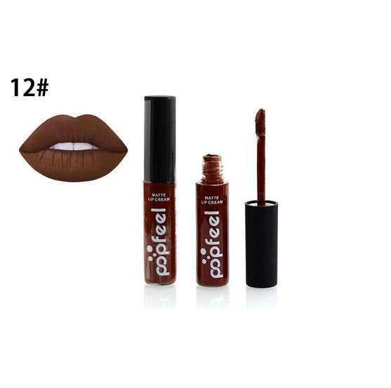 New 12 Color Liquid Waterproof Elegant Matte Smooth Lipstick Lip Stick Lipgloss Long Lasting Sexy Nude Lip Gloss P128#
