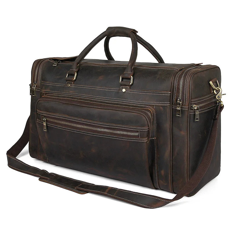 Luufan Crazy Horse Leather Men's Travel Bag Big Travel Duffel Durable Cowhide Weekend Bag Man Genuine Leather Luggage Tote Bag