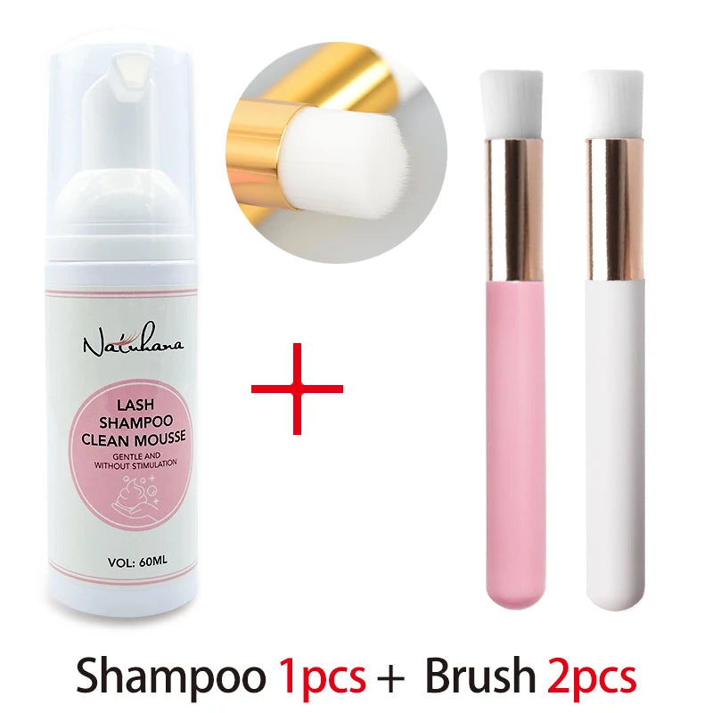 Natuhana 60ml Eyelash Extension Shampoo Mousse False Eyelashes Glue Accessories Lash Cleaning Foam No Stimulation Makeup Tools