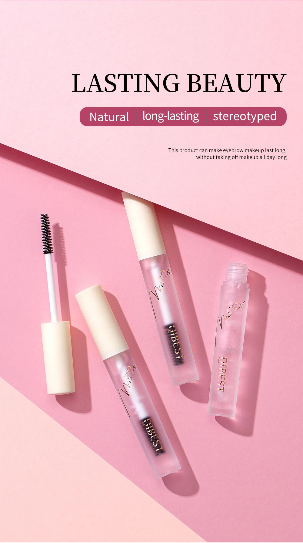 QIBEST Transparent Eyebrow Pomade Brow Natural Waterproof Long Lasting Creamy Texture Tinted Sculpted Brow Gel Set With Brush