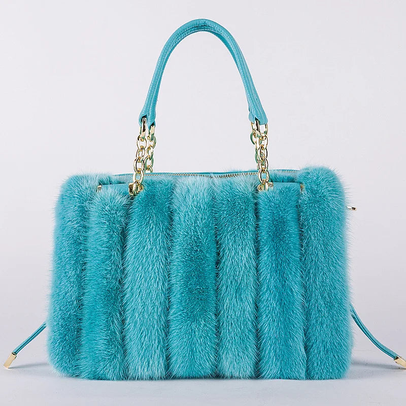 2021 New Mink Fur Bag Women Luxury Handbags Elegant Ladies Single Shoulder Bag Female Leather Solid Color Party Hand Bag