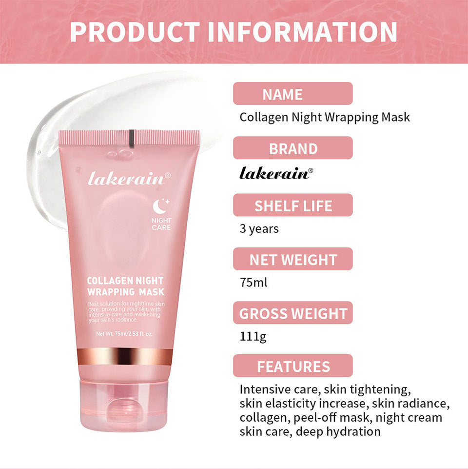 Collagen Wrapped Night Mask,Moisturizing Firming,Deeply Hydrates Reduces Skin Texture,Night Care Mask Ideal for Use Before Bed