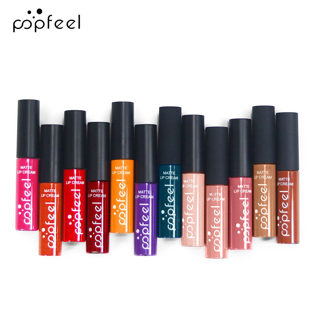 New 12 Color Liquid Waterproof Elegant Matte Smooth Lipstick Lip Stick Lipgloss Long Lasting Sexy Nude Lip Gloss P128#