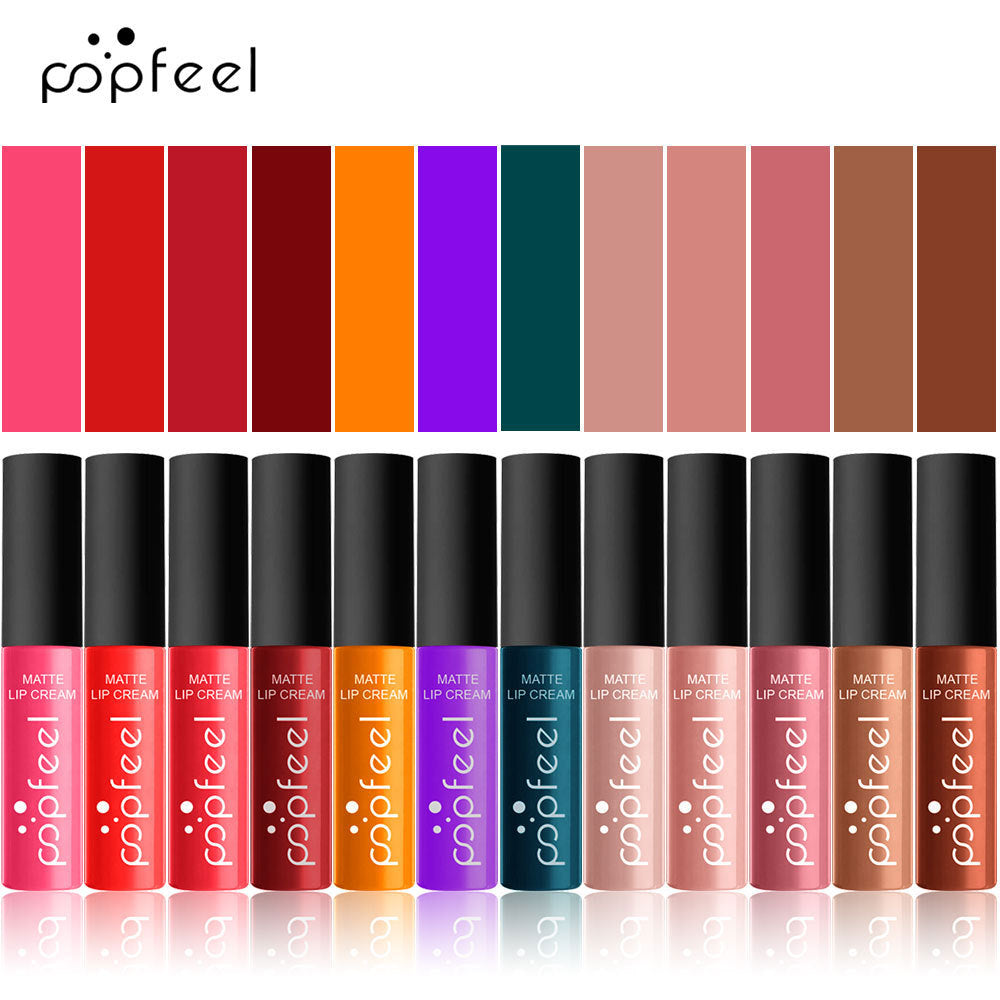 New 12 Color Liquid Waterproof Elegant Matte Smooth Lipstick Lip Stick Lipgloss Long Lasting Sexy Nude Lip Gloss P128#