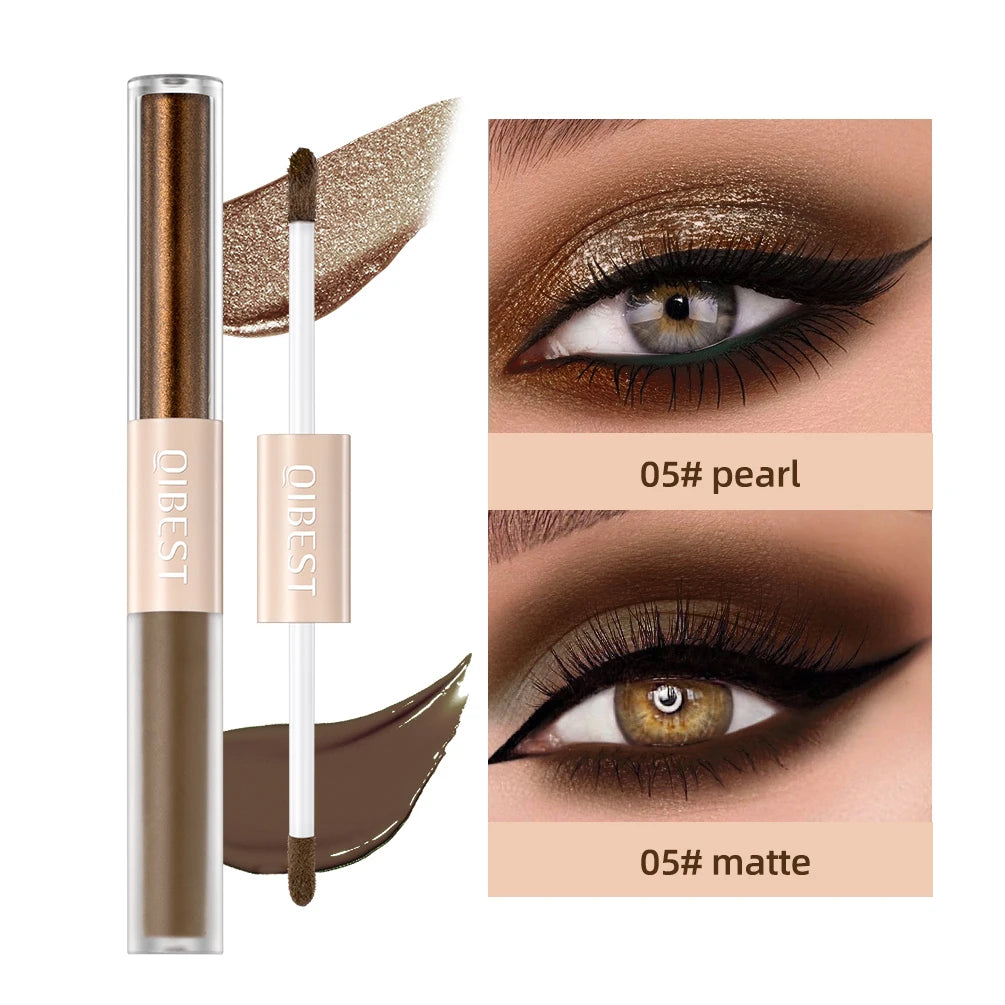QIBEST Double End Glitter Matte Eye shadow Stick Pencil Eyeshadow Makeup Waterproof Bicolor Shimmer Cosmetics Beauty Makeup Tool