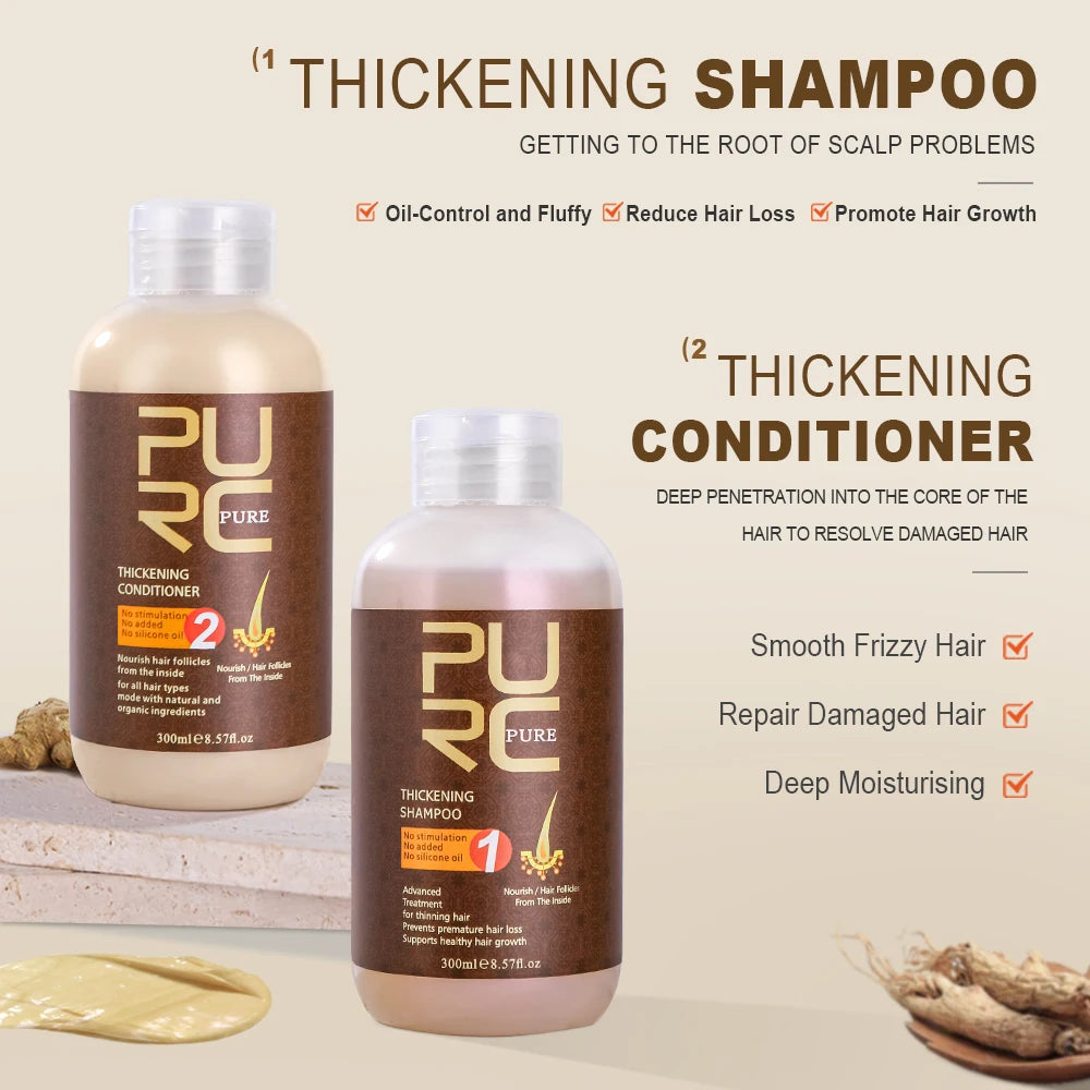 PURC Hair Shampoo Conditioner Ginger Nourishing Root Thickening Scalp Treatment Cleaning Smoothing Hair Care Products 600ml