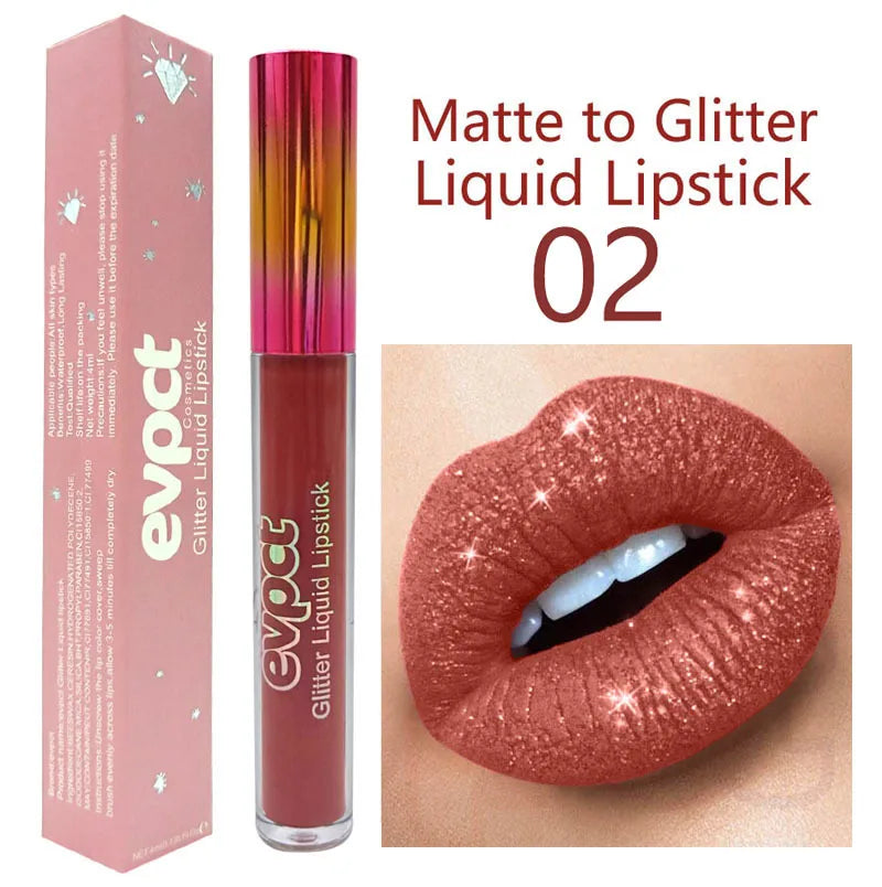 15 Color Glitter Liquid Lipsticks Shimmer Shiny Lipgloss Pearlescent Lip Tint Waterproof Long Lasting Matte Diamond Lips Glaze