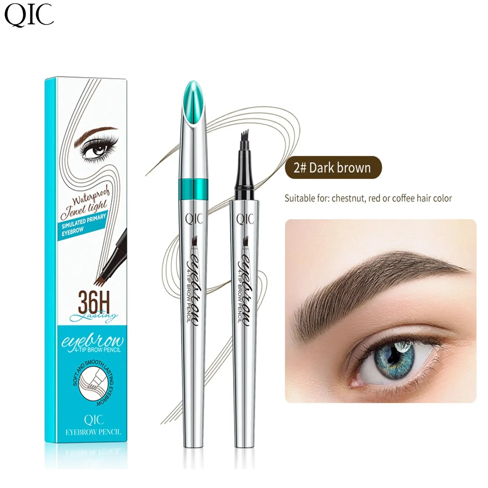 Eyebrow Pen 4 Forks Tip Eyebrow Tattoo Pencil Long Lasting Quick Drying Ultra-fine Sweat-Proof Dark Brown Makeup